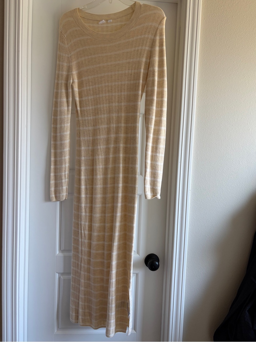 GAP Long Sleeve Beige and White Striped Maxi Dress